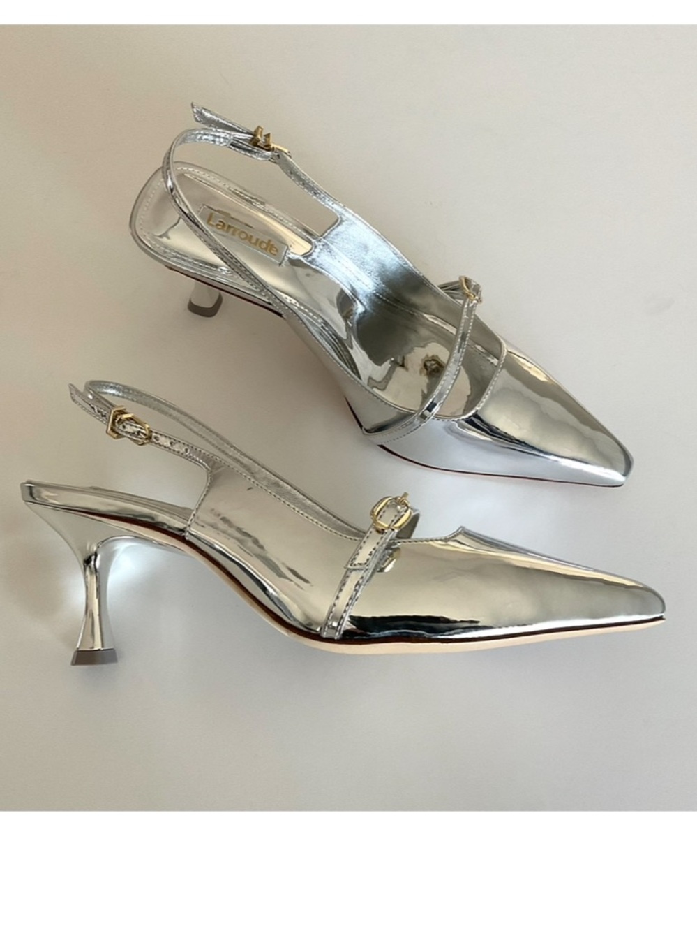 LARROUDE Ines  Silver Specchio  Pointed Toe Slingback Pumps Size 9.5 NEW